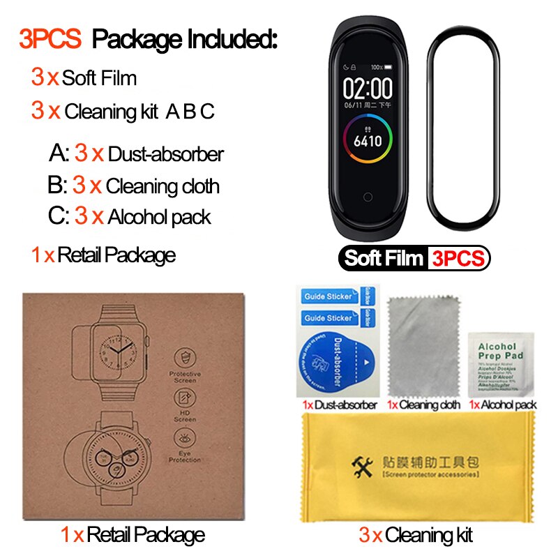 3D Screen Protector for Xiaomi MI band 4 5 6 Soft film strap Mi band Smart Watch Miband Full Screen Protective Film for mi band4: 3 PCS / For Mi Band 5