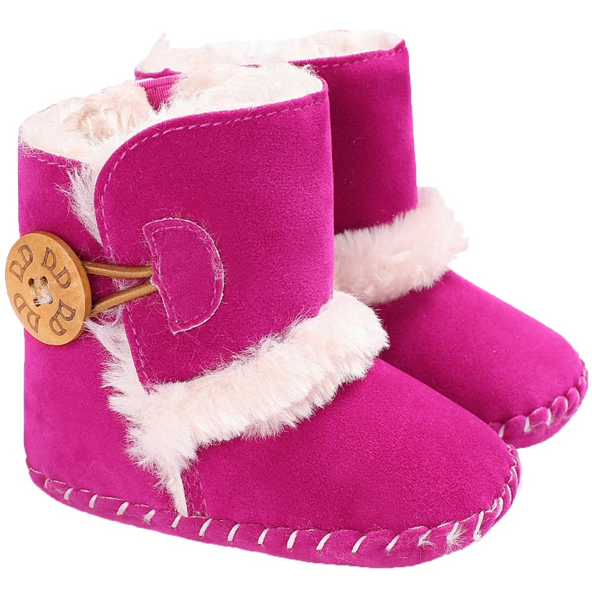 Baby Meisje Winter Warm Flock Snowboots 0-18M Baby Peuter Casual Solid Anti Slip Platte Ronde teen Schoenen: Rose Red / 0-6 months