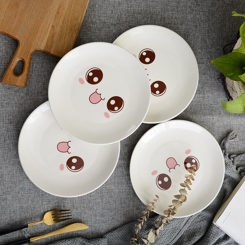 4Pcs 8-inch cartoon animal tableware western steak dessert cake salad fruit ceramic plate storage decorative tray: F