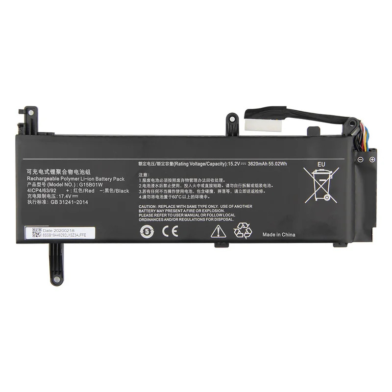 Replacement Battery G15B01W For For Xiaomi Mi Notebook 15.6" TM1705 TM1801 GTX1050Ti/1060 171502 -AK/AN/AA/I 3620mAh