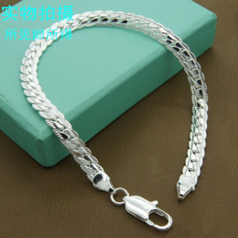 Moda feminina 925 prata esterlina 6mm charme corrente pulseiras e pulseiras 925 prata esterlina jóias presentes: Serpentine Bracelet
