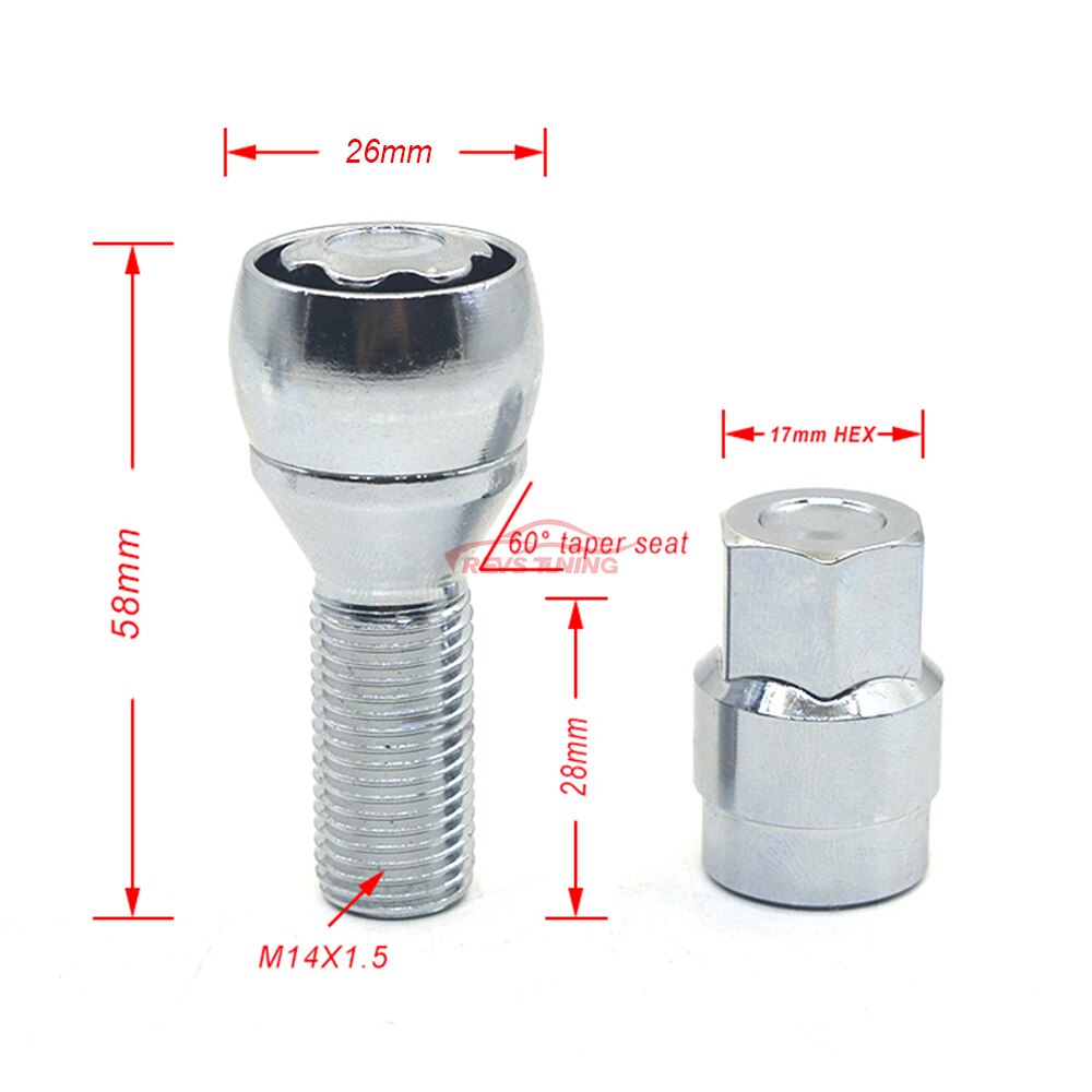 Seguridad ANTIRROBO M14x1.5 M14 VW, 4 pernos + 2 llaves, llanta de acero, llanta de rueda de coche, bloqueo de perno, tuerca, Perno