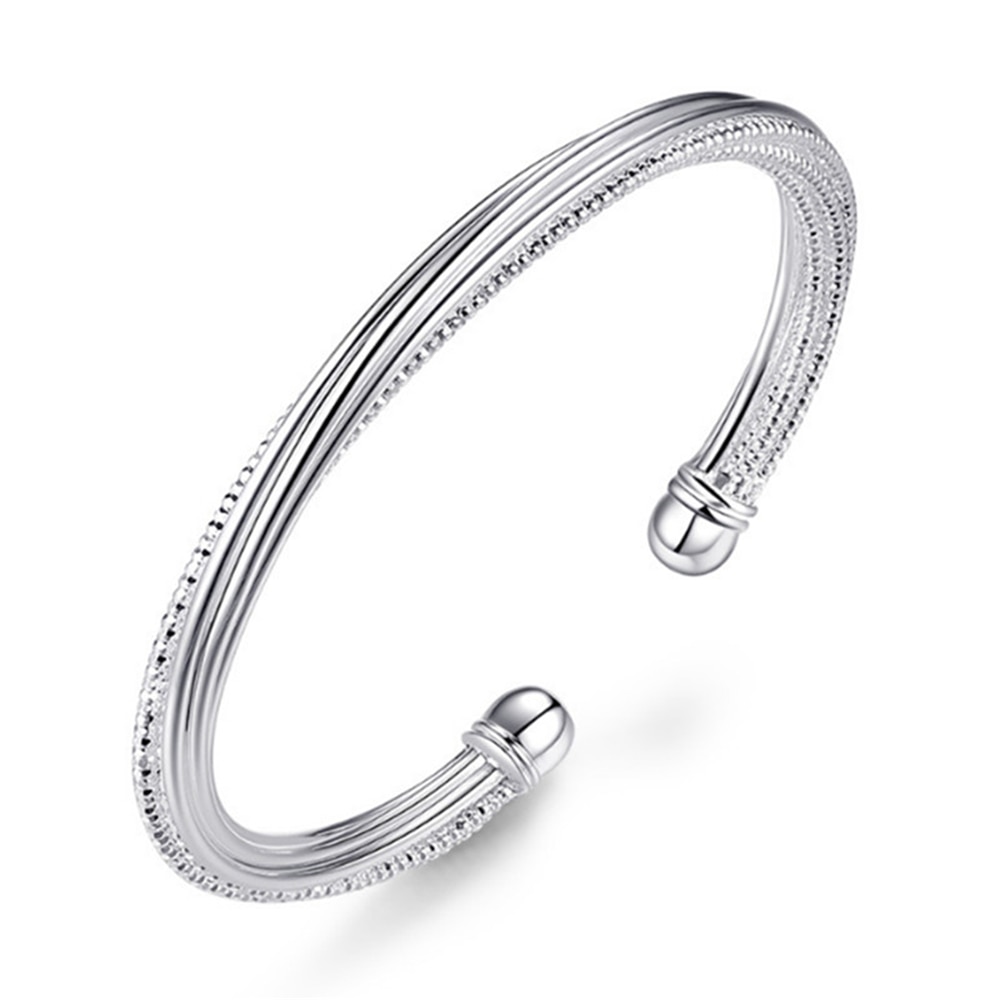 S999 – modèle de bracelet pour femme, couleur argent, ligne torsadée, bouche ouverte, simple, ligne florale de voiture, bijoux