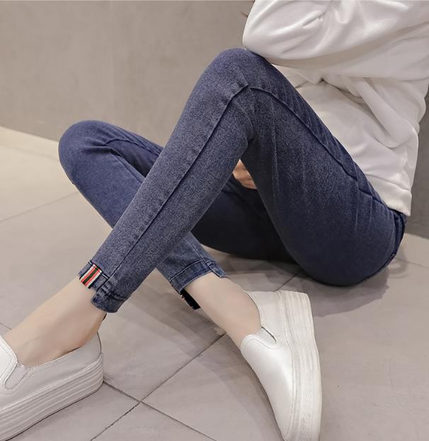 Gravid svarta byxor slim fit gravidjeans gravid kvinnor bär leggings gravidkläder pantalones premama: Blå / Xl