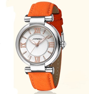 Sinobi billige kvinder læderur damer armbåndsur afslappet piger kjole armbåndsur ur timer reloj mujer: Orange
