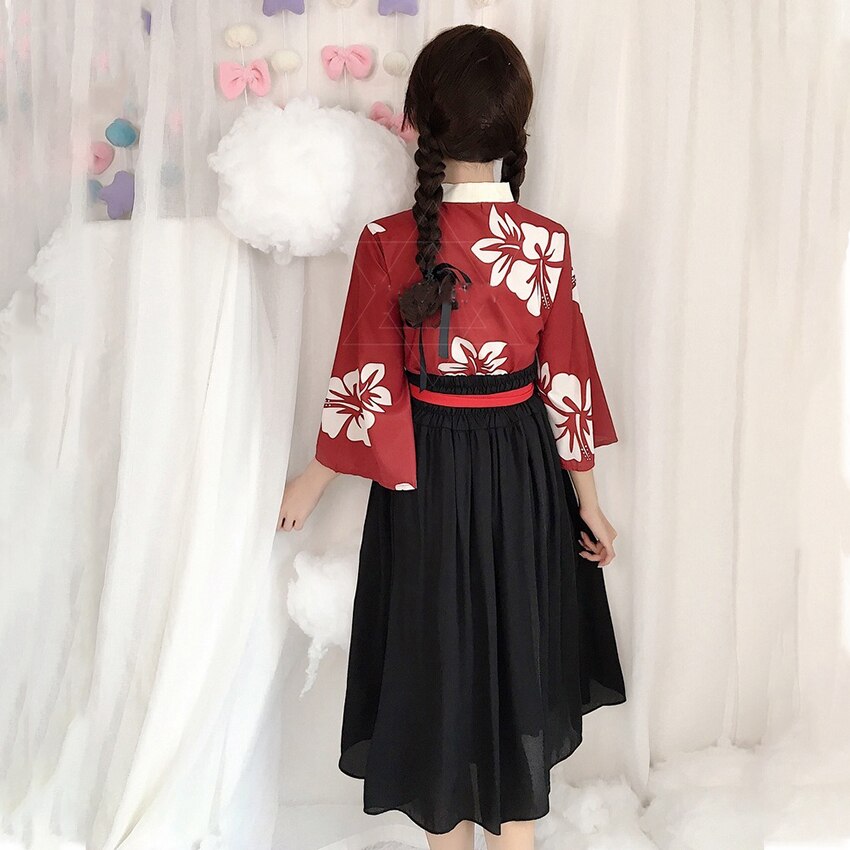 Japanse Kawaii Meisjes Stijl Kimono Jurk voor Vrouwen Bloemenprint Vintage Thee Party Aziatische Kleding Vestidos Japan Yukata