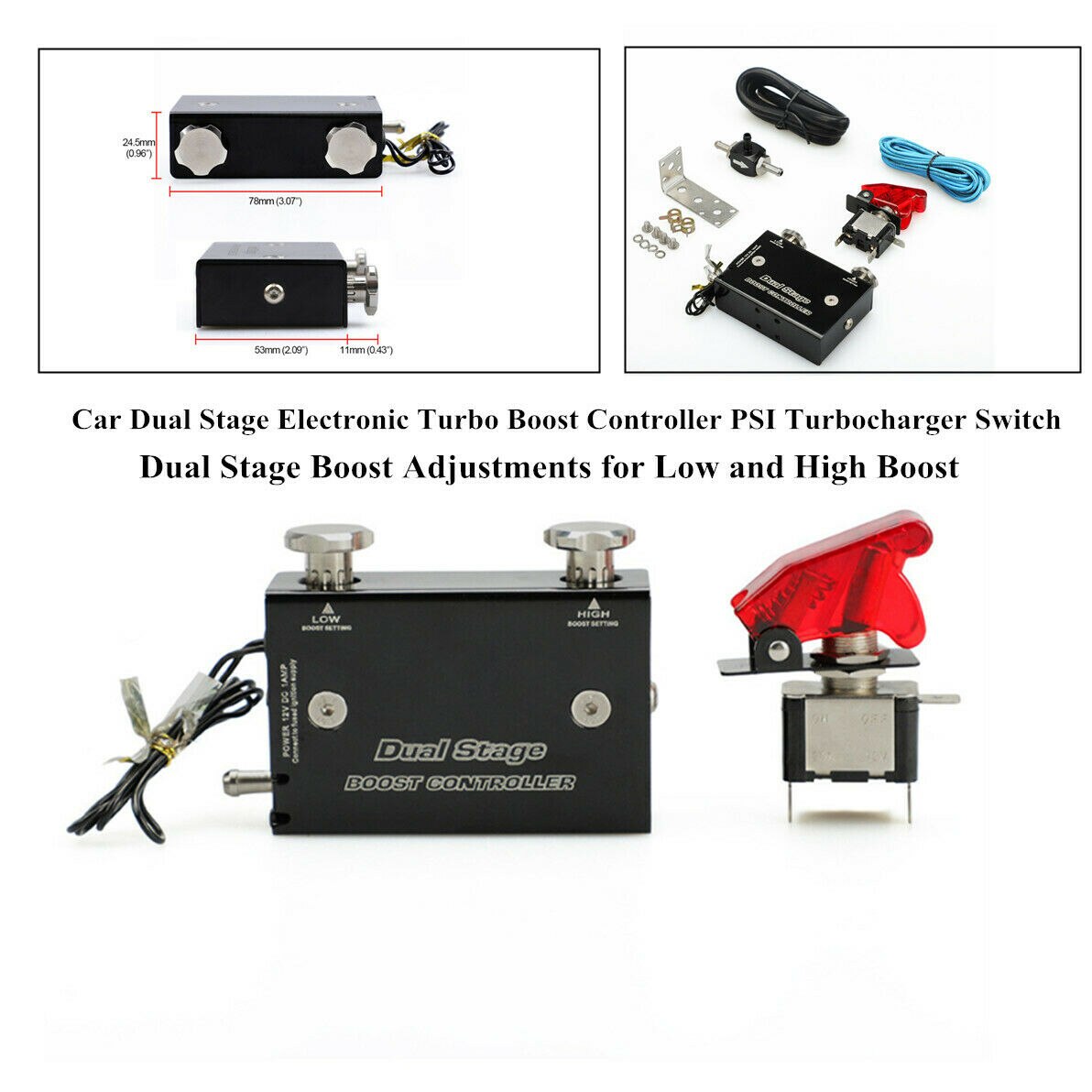 Dual Stage Electronic Turbo Turbocharger PSI Boost Controller Kit w/ Switch Kit Universal