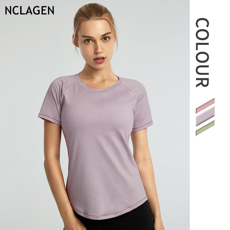 NCLAGEN Sports Top t-shirt sportive da donna manica corta Dry Fit Loose Fitness Top Running allenamento elastico palestra camicie traspiranti