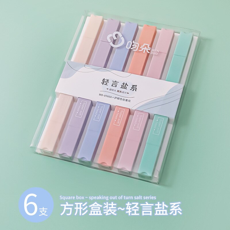Stylos surligneurs à Double pointe Kawaii, carrés et ronds de couleur bonbon, marqueurs Manga Midliner Pastel, ensemble de protection des yeux 6 pièces: Square Salt