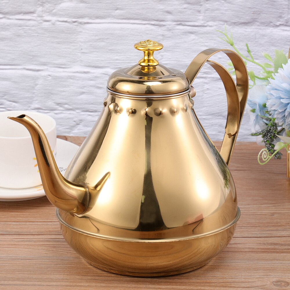 1.2L Stainless Steel Kettle Long Mouth Water Heater Tea Coffee Tableware for Home Office (Golden)