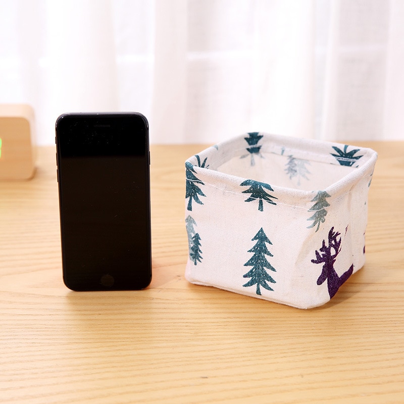 Cute Office Storage Box Multifunction Linen Desktop Basket Stationery Holder Desk Sundries Container Girls Makeup Organizer Case
