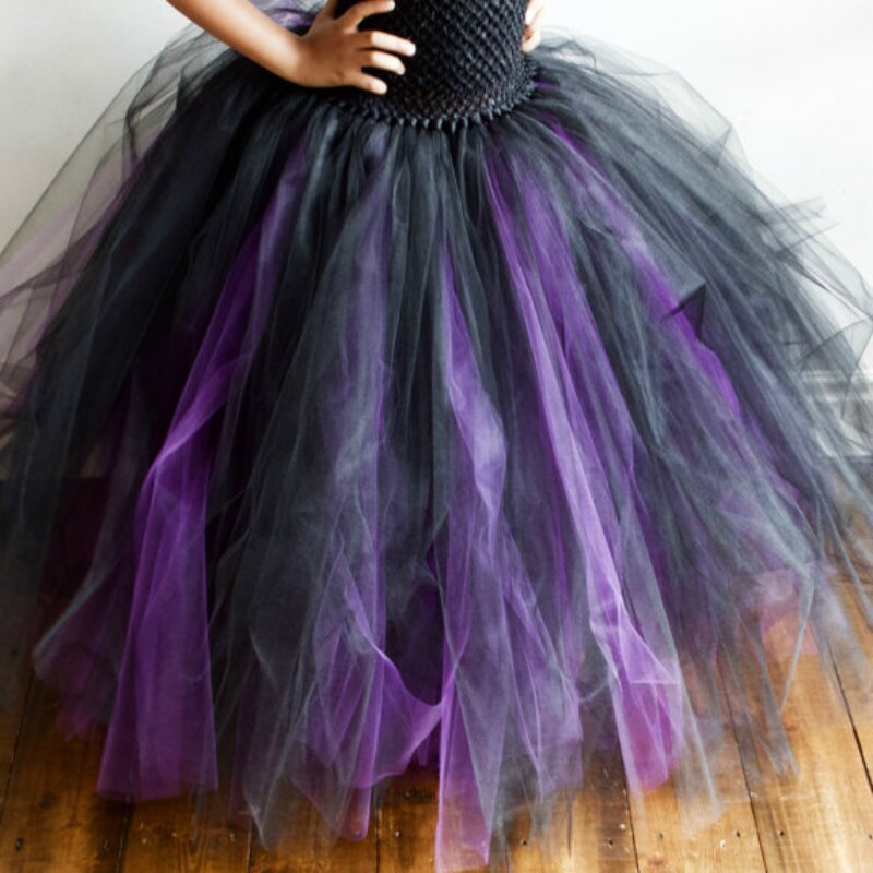 Robe Tutu pour filles, longue tenue de soirée avec Corset Crochet, noir, violet, tenue de bal, longue tenue de fête d'anniversaire, Costume de Banquet