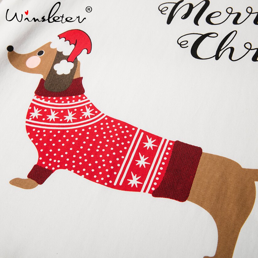 Sleep Top Christmas Dachshund With Santa Hat Dog Print Loose T shirt Women Crop Top Short Top Cotton Pajamas pyjamas T7N001