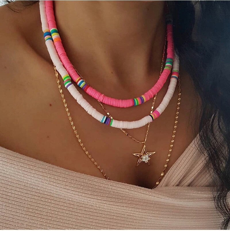 Multi Layer Choker Silicone Ceramic Necklace Boho Bohemian Rubber Necklace Beach Ethnic Girl DIY Handmade Jewelry ожерелье