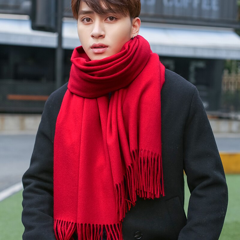 100% Wool Scarf Men Purple Echarpe Luxury Brand Bufanda Hombre Winter Cashmere Scarf Male Warm Solid Pashmina Shawls