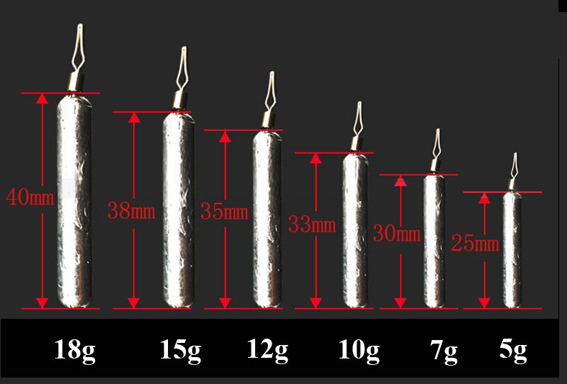 Posidon, 10 unidades/lote, 5g/7g/10g/12g/15g/18g, plomadas de plomo de caña larga, pesas de tiro dividido, peso de equilibrio, plomadas giratorias de plomo para pesca