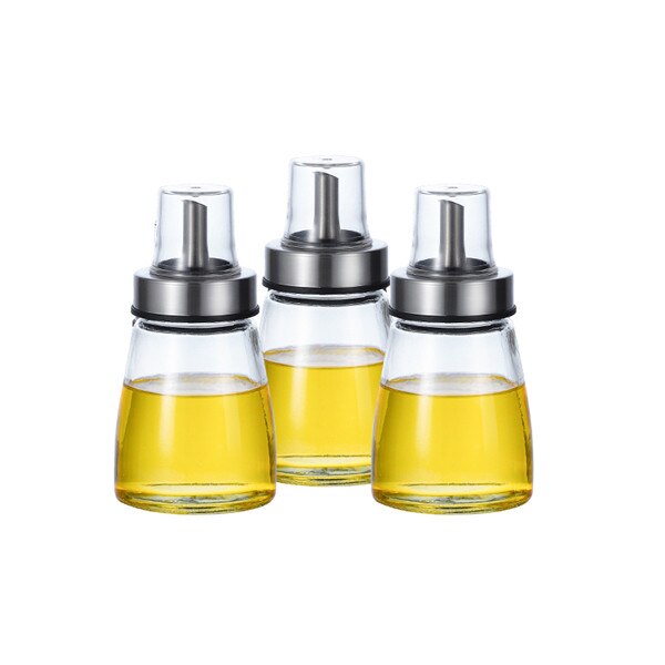 Conjunto de 3 frascos de vidrio para aceites líquidos, tarros de acero inoxidable para condimentos, especias, cocina, organización de condimentos, accesorios: C
