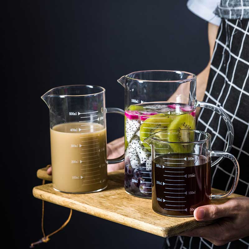 Copos de medição de vidro transparente resistente ao calor cozinha suco de leite café copo de vidro graduado escala cozinhar acessórios de cozimento