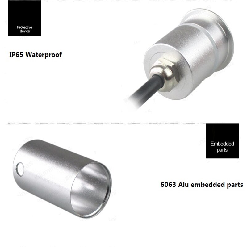 Luz LED subterránea de 1W, entrada de 30mm 12-24V IP65, lámpara led Cree de aluminio integrada, impermeable en el exterior, punto de luz