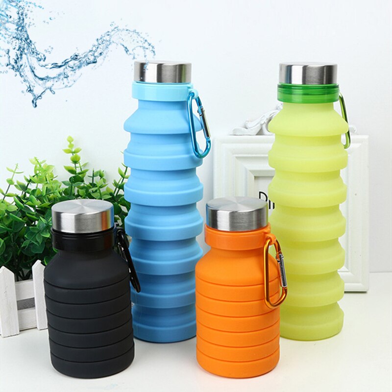 Siliconen Water Fles Squeeze Verstelbare Bpa Gratis Opvouwbare Lekvrije Bike Sport Flessen Met Haak Drinken Reizen Waterkoker 550ml