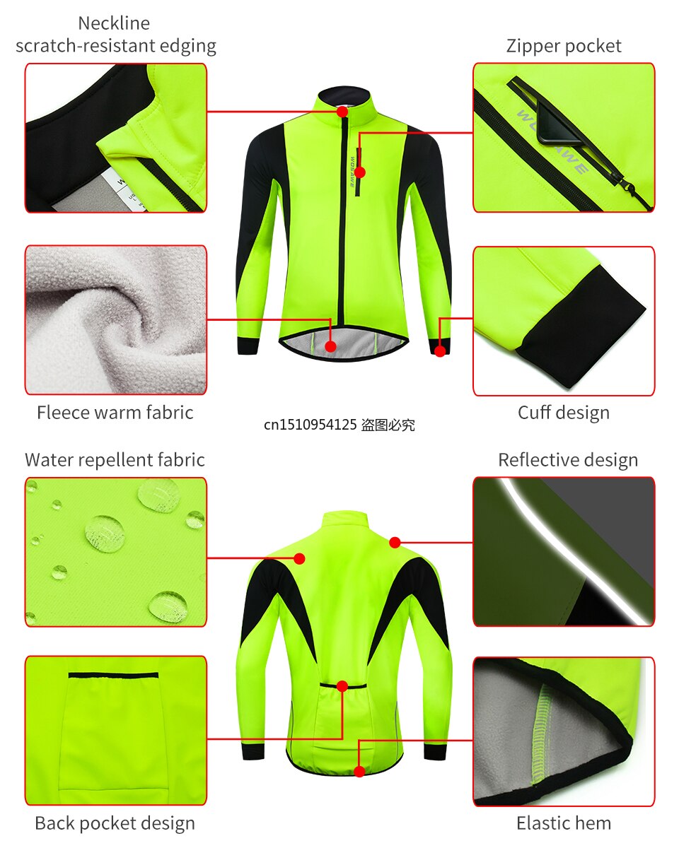 WOSAWE-Chaqueta cortavientos impermeable para hombre, chaqueta reflectante de lana térmica para ciclismo de montaña