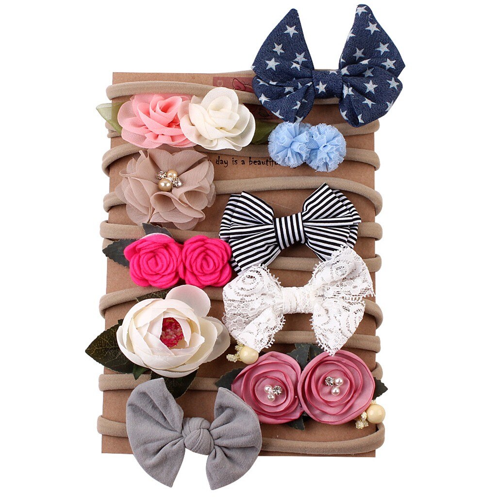 10 pçs/set crianças infantil bandana do bebê menina arco-nó grampo de cabelo conjunto lindo acessórios de cabelo headbands chouchou cheveux fille: A