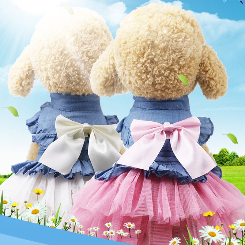 Vestido de tela vaquera para perros, ropa de verano para mascotas, Falda vaquera coreana para ropa de perro gato
