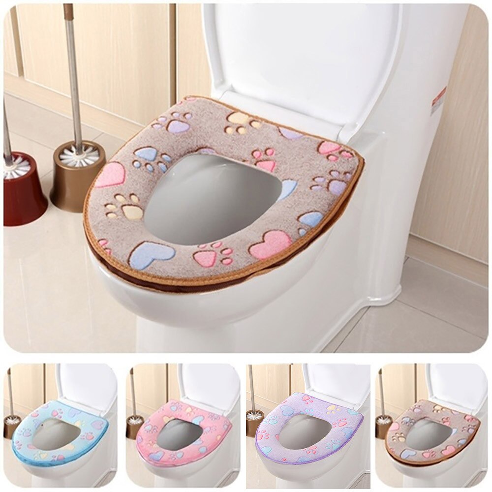 Asiento de inodoro para baño, cómodo y suave, lavable, calentador, alfombrilla, cojín, decoración del hogar, fundas bordadas para asiento de inodoro # 4z