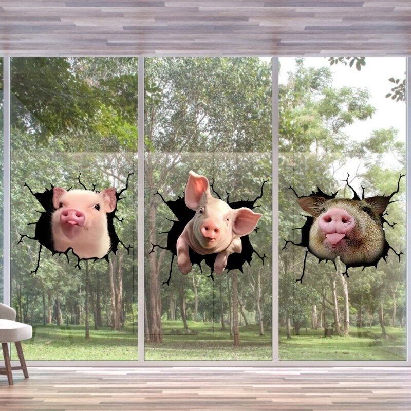 Pegatinas tridimensionales para ventana de coche, calcomanías 3D con grietas de cerdo, 594C