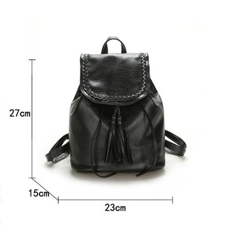 PACGOTH Solid Korean Style Black PU Leather Shoulder Bags Women's Backpack Drawstring Girl's Casual Tassel Backpack 1 Piece