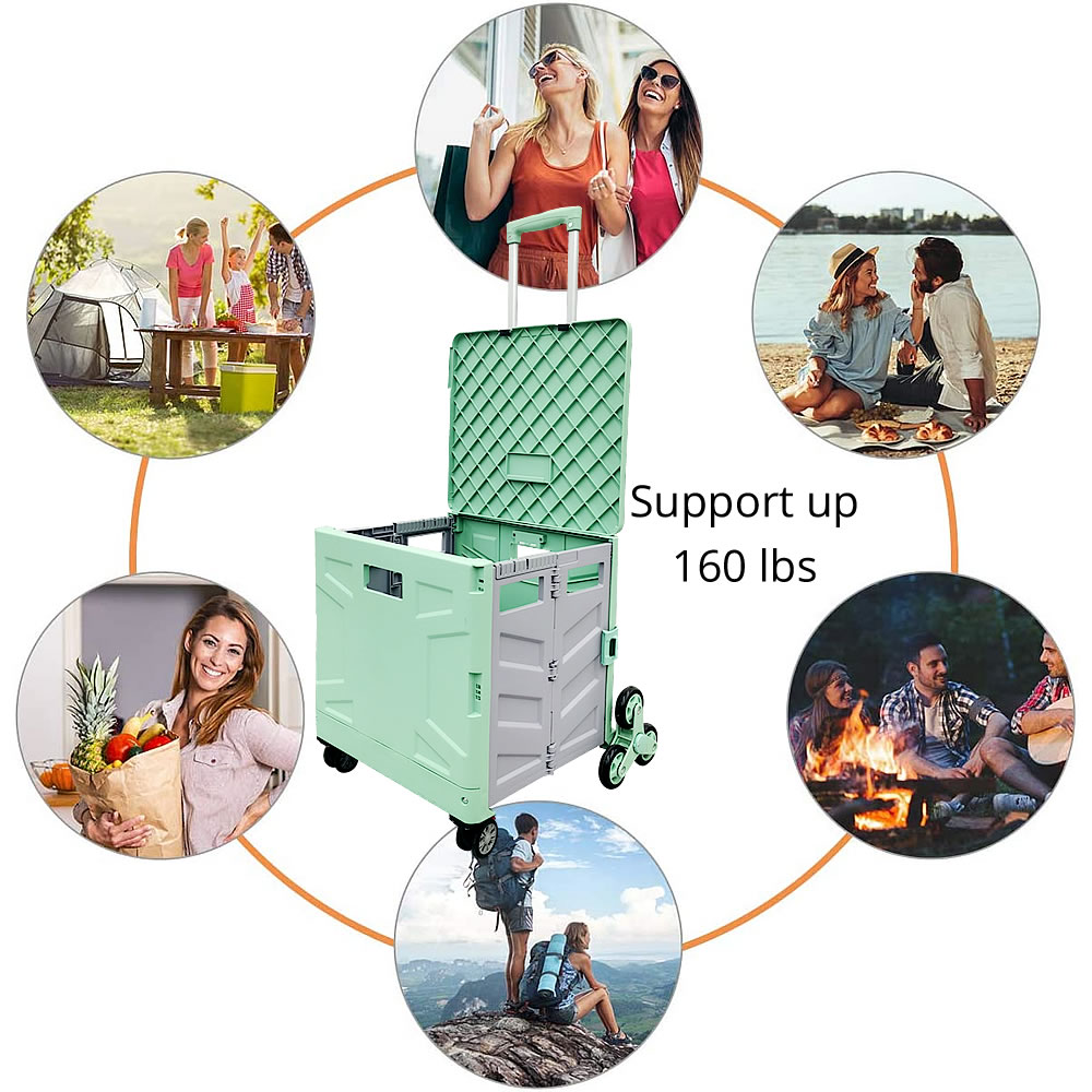 4-Wheel Folding Shopping Cart Wheeled Rolling Crate Multifunctional Handcart Folding Trolley With Telescopic Handle And Lid