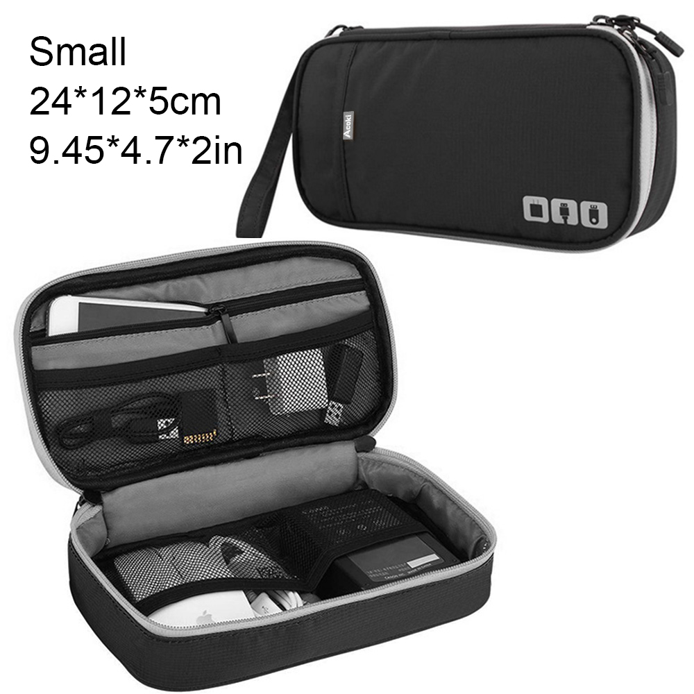 Tragbare Reiseetui für elektronische Accessoires, Kabel-Organizer-Tasche, Gerät-Tragetasche für iPad, Kabel, Strom, USB-Blitz-Laufwerk, Ladegerät: schwarz