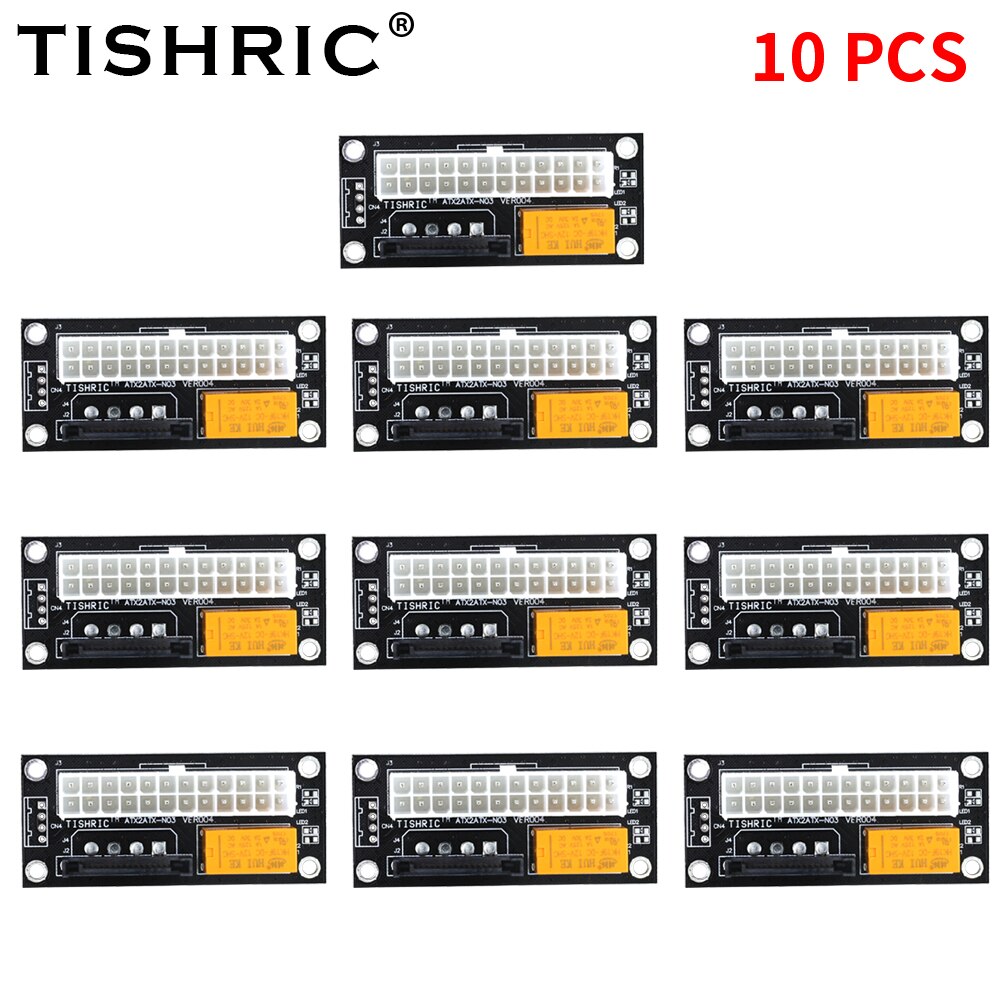 TISHRIC PC Block Synchronizer Dual PSU Power Supply Sync Adapter ADD2PSU ATX 24Pin To 4Pin SATA Extender For Graphics Card: 10PCS Black SATA