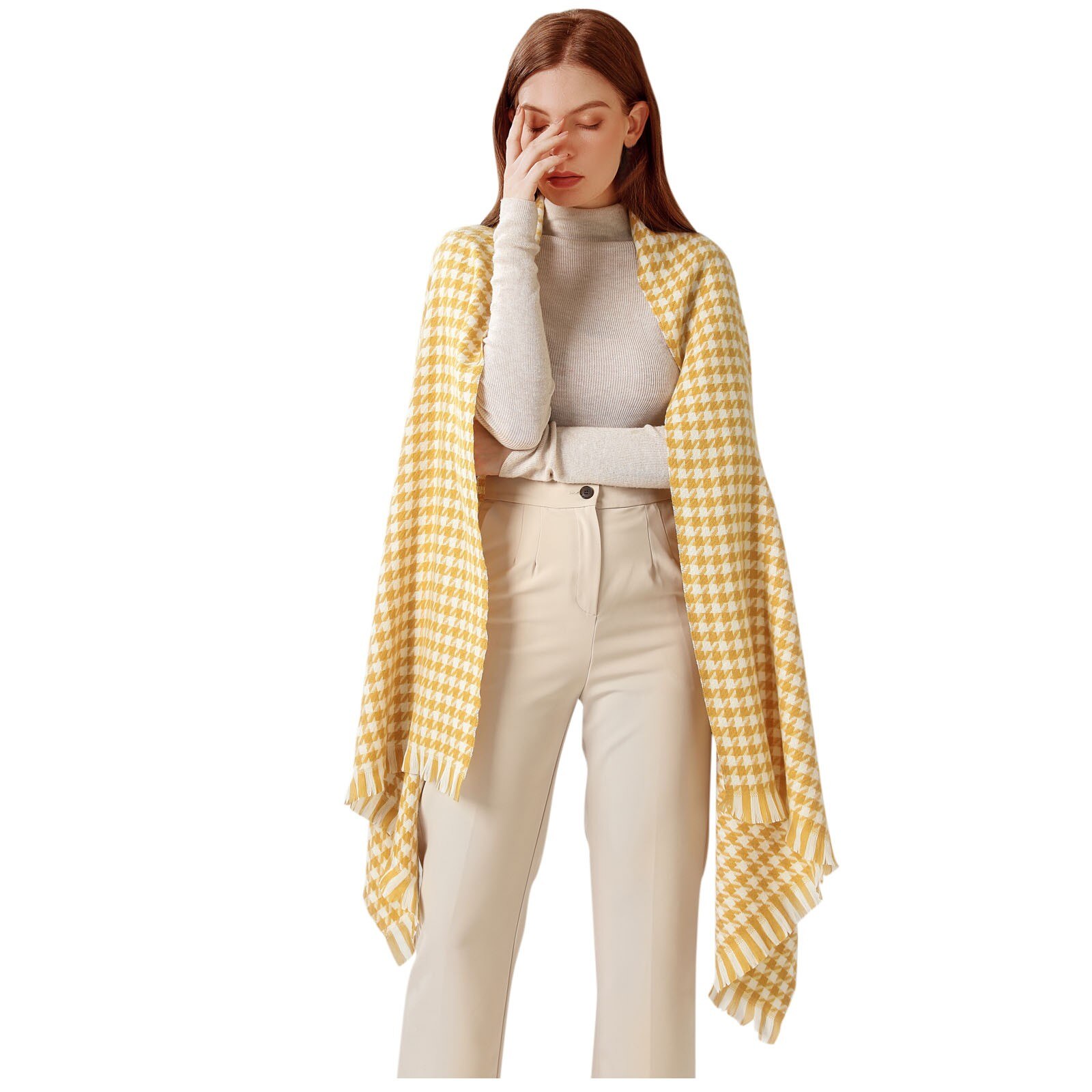 Femmes couverture écharpe Plaid noir blanc pied de poule impression silencieux hiver doux foulards épais longs Pashmina châles D17: G