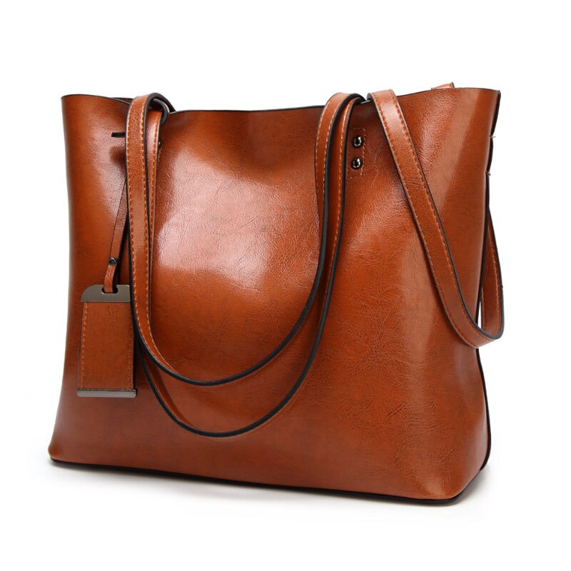 Dametaske skuldertaske pu messenger taske tote bag bucket taske mor taske ensfarvet indkøbstaske big bag trend: Chokolade