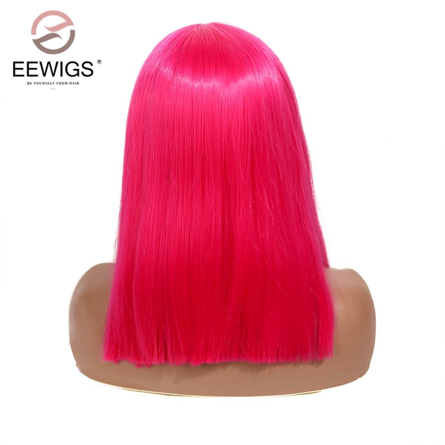 Peluca de 14 "de color rosa oscuro, pelucas sintéticas con encaje frontal de Bob con línea de pelo Natural, pelucas cortas resistentes al calor para mujeres negras Drag Queen