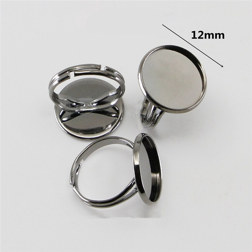 10Pcs/lot 12mm Adjustable Ring Settings Base Findings DIY Accessories Glass Cabochons Tray For Jewelry Making
