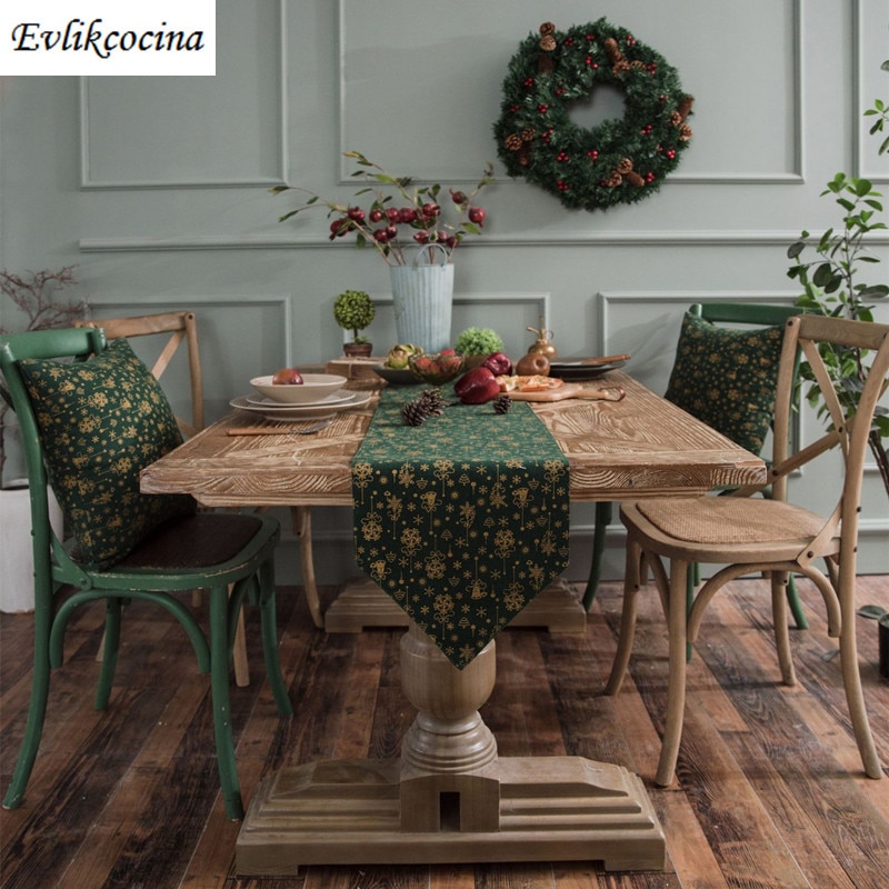 Jul guld klokker grøn bordløber decoracao mesa jantar toalha mesa natal til fest navidad caminos de mesas