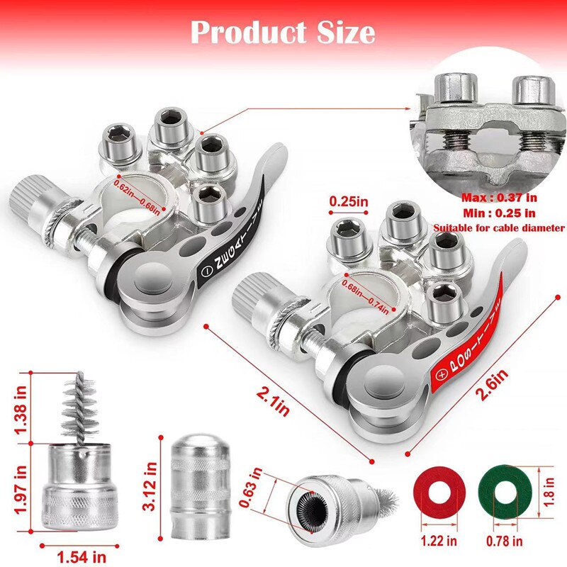 2 Pcs Car Battery Terminal Connector Wire Cable Clamp Quick Release Disconnect Shut-Off Connectors Car Auto Accessories 12V 24V