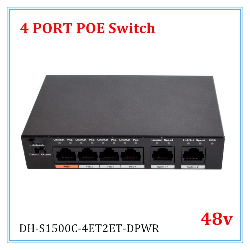 Dahua 4 Poorten POE Switch Standaard 48v Niet branden de machine 250 meter zenden voor beveiligingscamera's en CCTV ip systeem