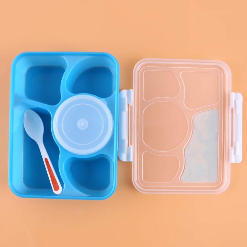 The Portable Five-Point Grid Lunch Box Microwave Lunch Box Fruit Food Storage Box Outdoor Picnic Lunch Box: blue