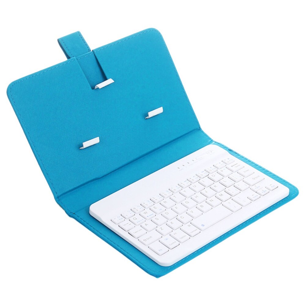 Portable Wireless Bluetooth Keyboard with Faux Leather Case for iPhone Samsung Xiaomi smartphones within 7 inches Phone: Sky Blue