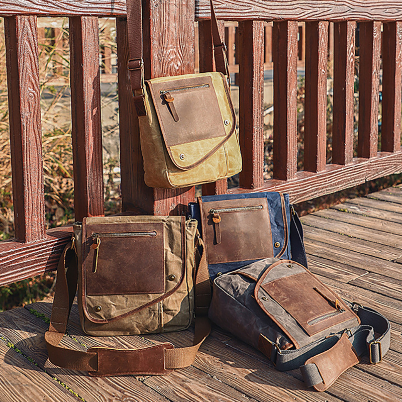 Oulylan retro crossbodytas, schoudertas voor heren, canvas, waterdicht, slijtvast, casual, outdoor, reistas