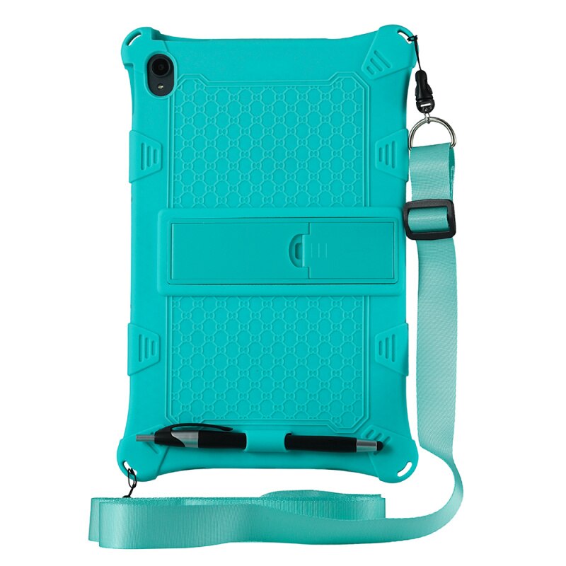 Kinderen Veilig Shockproof Silicone Case Voor Lenovo J706F 11.5Inch Tablet Met Afneembare Kickstand En Schouderband Voor Lenovo Pad: Green With rope