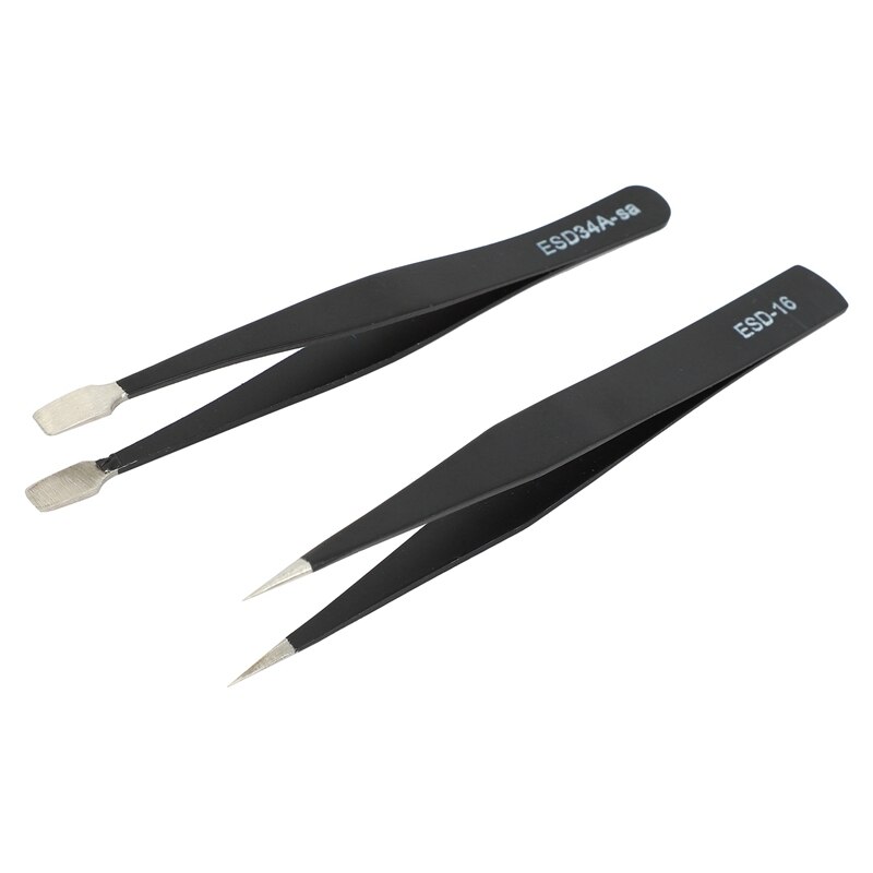 Precision Tweezer Set,10 Pack ESD Tweezers Set Stainless Steel Long Tweezers with Curved,Pointed,Slanted Tips