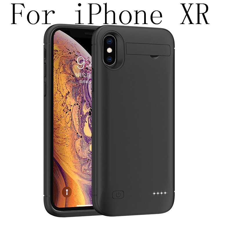 Batterij Case Voor iphone XR X XS Max Slanke Power Bank Charing Case Voor iphone 6 6S 7 8 Plus Batterij charger Case Stand Back cover: XR-Black