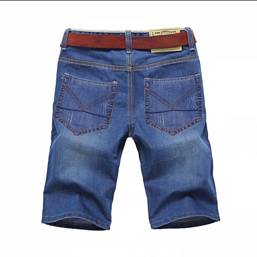 Classdim jeansshorts för män bra korta jeans herr bomull fast raka korta jeans man blå casual korta jeans