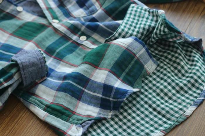 Camisa de gasa de doble capa para niños, camisas informales de manga larga, algodón Natural, ropa superior de primavera, 100%