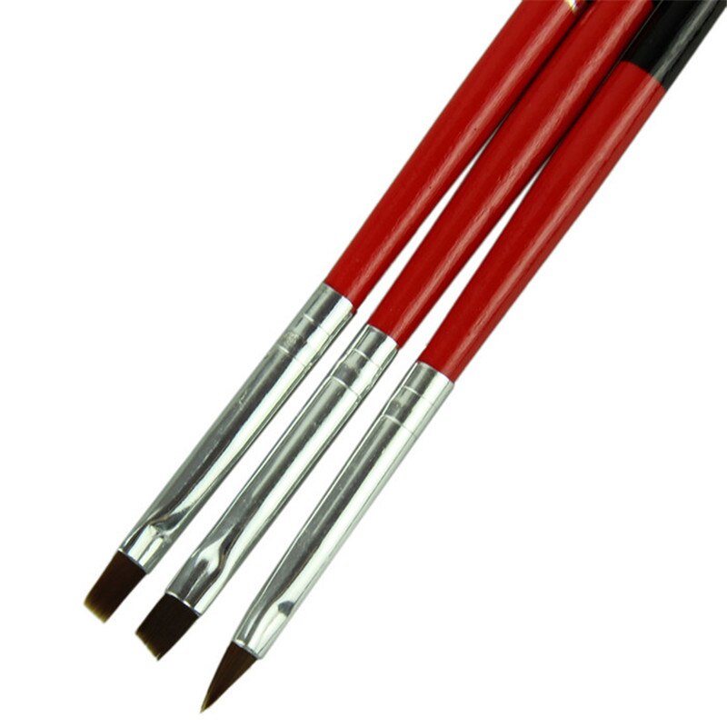 #5001 Nail 3 stks/partij Rood Zacht en Professionele Pen Nail Art Penselen Tool Set