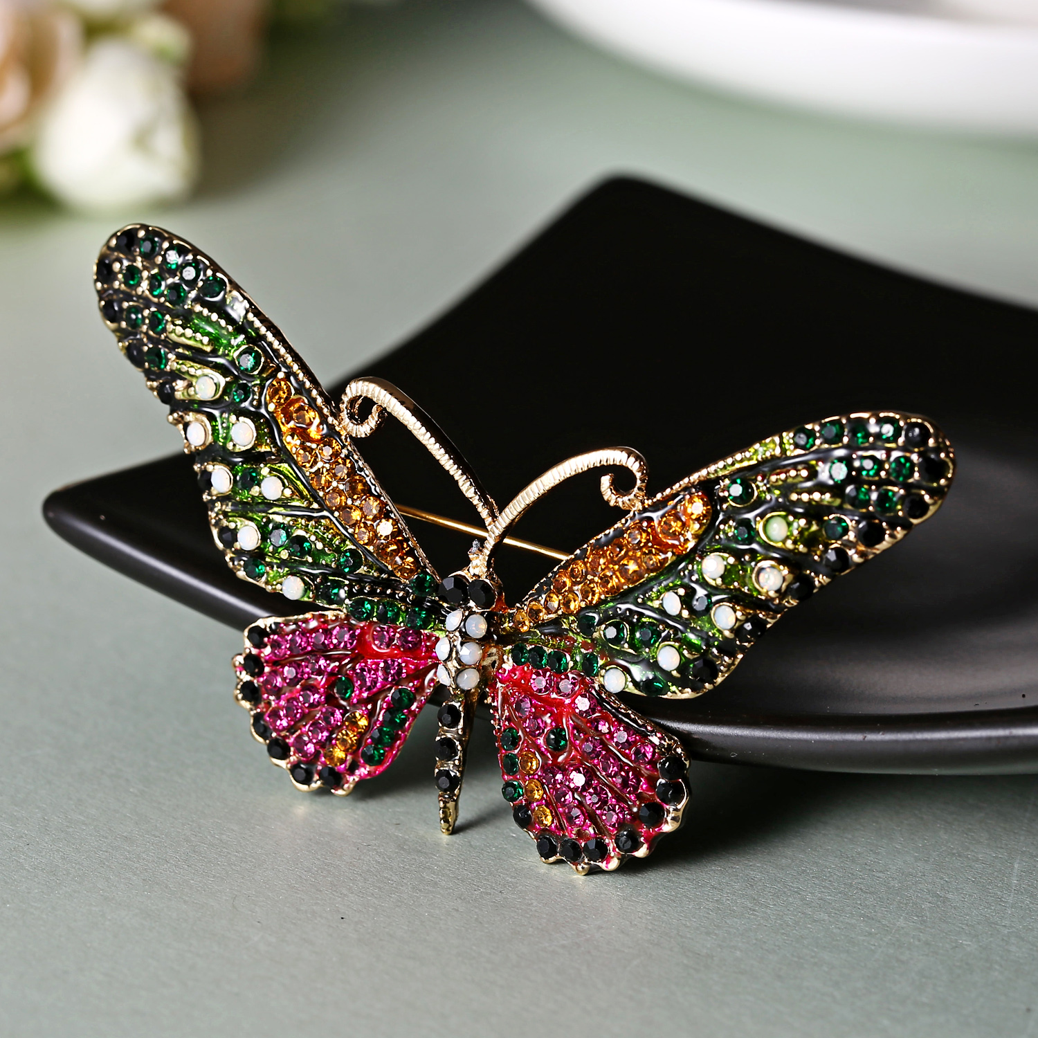 Vallen Kleurrijke Parel Enamel Broches Voor Vrouwen Grote Vlinder Broche Pin Banket Strass Accessoires Insect Broche: BC17Y034M2-2